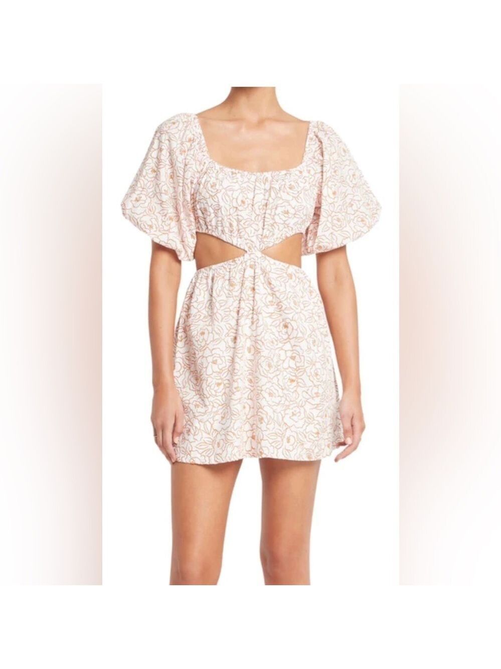 Faithfull the Brand Gabelli Mini Dress Womens Size 6 Floral Side Cut Out NWT